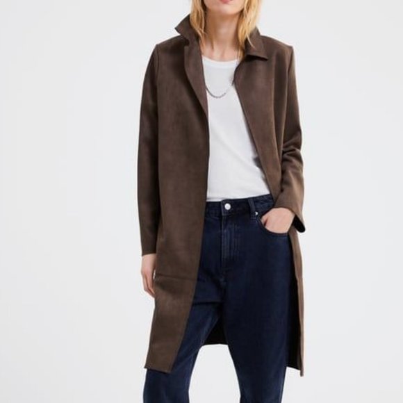 Zara Jackets & Blazers - Zara Faux Suede Leather Vegan Trench Coat Long Jacket Light Fall Winter Pockets